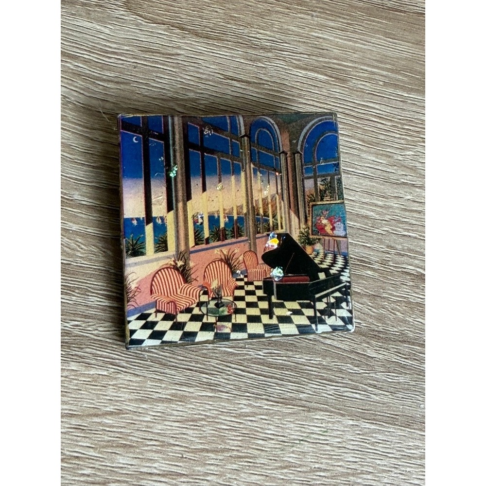 Vintage Artistic Coastal Interior Piano Square Brooch Pin Multicolor Glitter